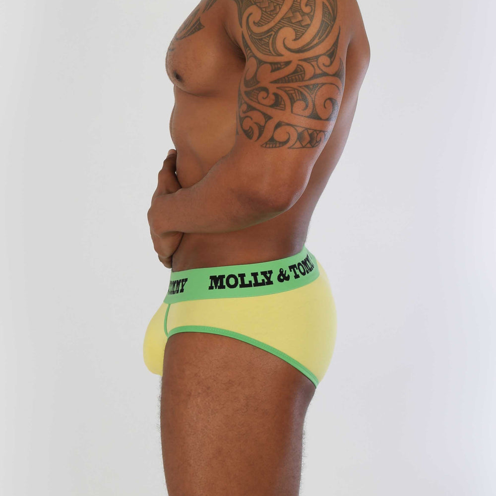 Full Cotton Brief - Colour: Green Band with Yellow Fabric