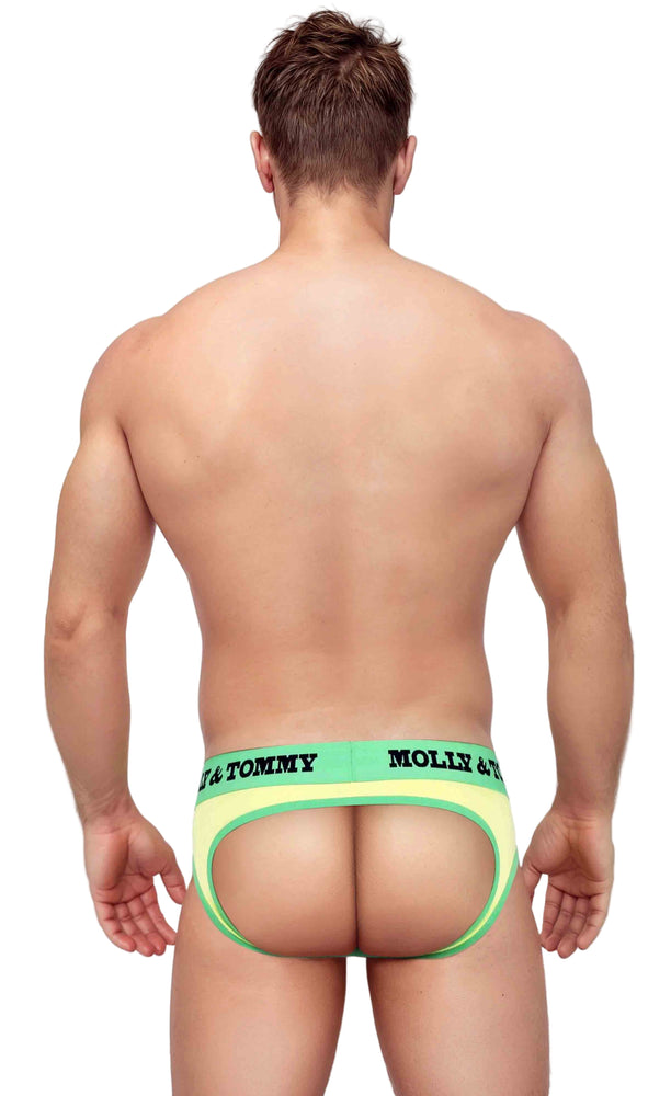 Jockstrap Style Brief - Colour Green Band with Yellow Fabric