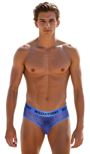 Full Striped Mesh Brief - Colour:  Blue