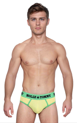 Jockstrap Style Brief - Colour Green Band with Yellow Fabric