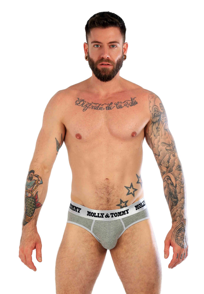 Full Cotton Brief - Colour: Silver Band with Grey Fabric
