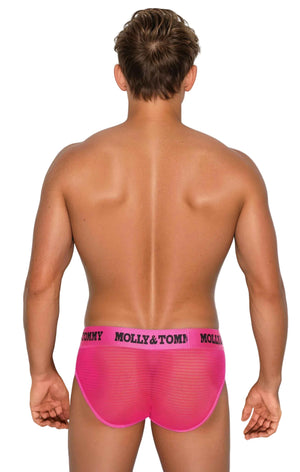 Full Striped Mesh Brief - Colour:  Pink
