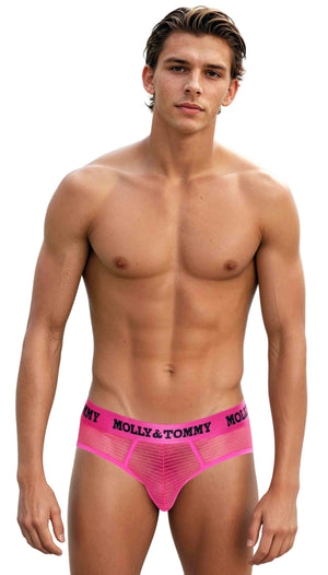 Full Striped Mesh Brief - Colour:  Pink