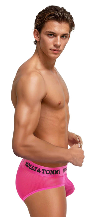 Full Striped Mesh Brief - Colour:  Pink