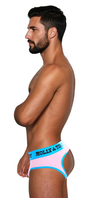 Jockstrap Style Brief - Colour: Blue Band with Pink Fabric