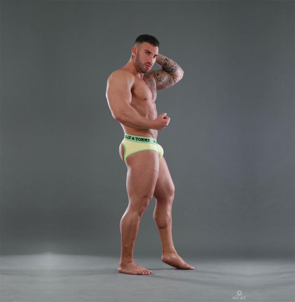 Jockstrap Style Brief - Colour Green Band with Yellow Fabric
