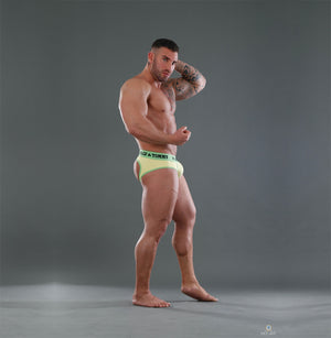 Jockstrap Style Brief - Colour Green Band with Yellow Fabric