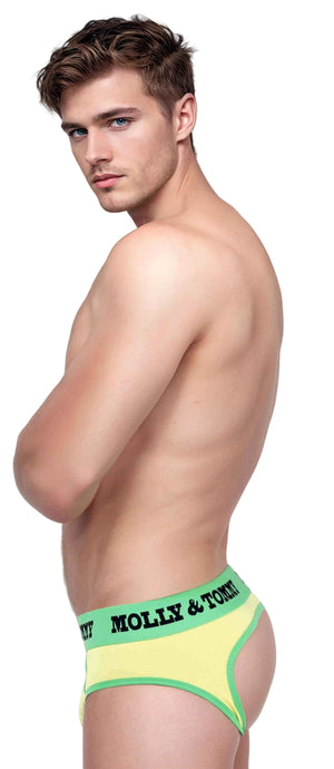 Jockstrap Style Brief - Colour Green Band with Yellow Fabric