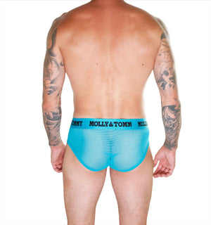 Full Striped Mesh Brief - Colour:  Turquoise