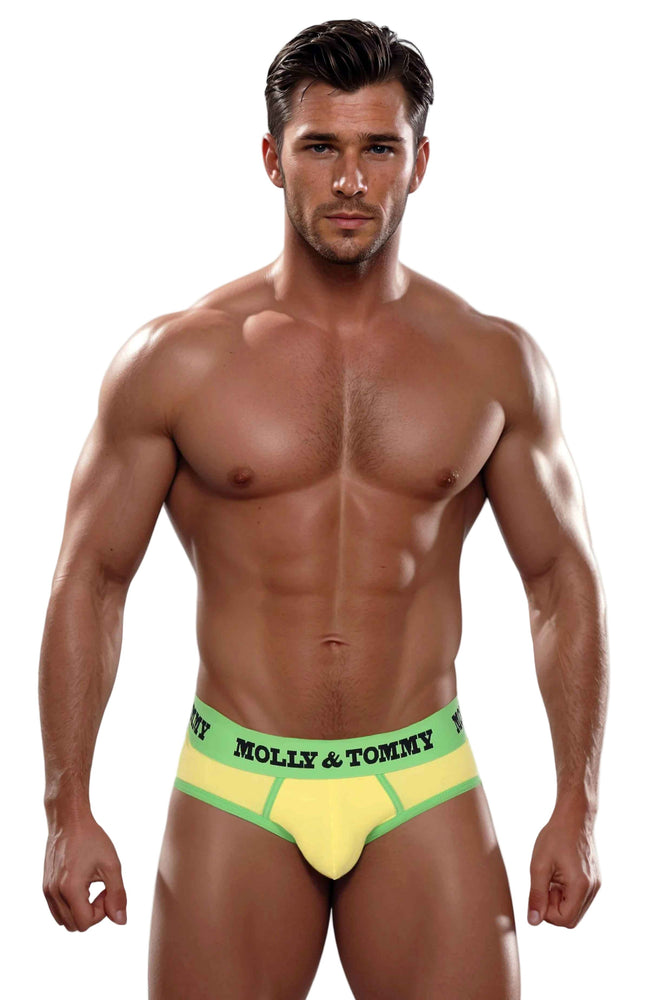 Full Cotton Brief - Colour: Green Band with Yellow Fabric