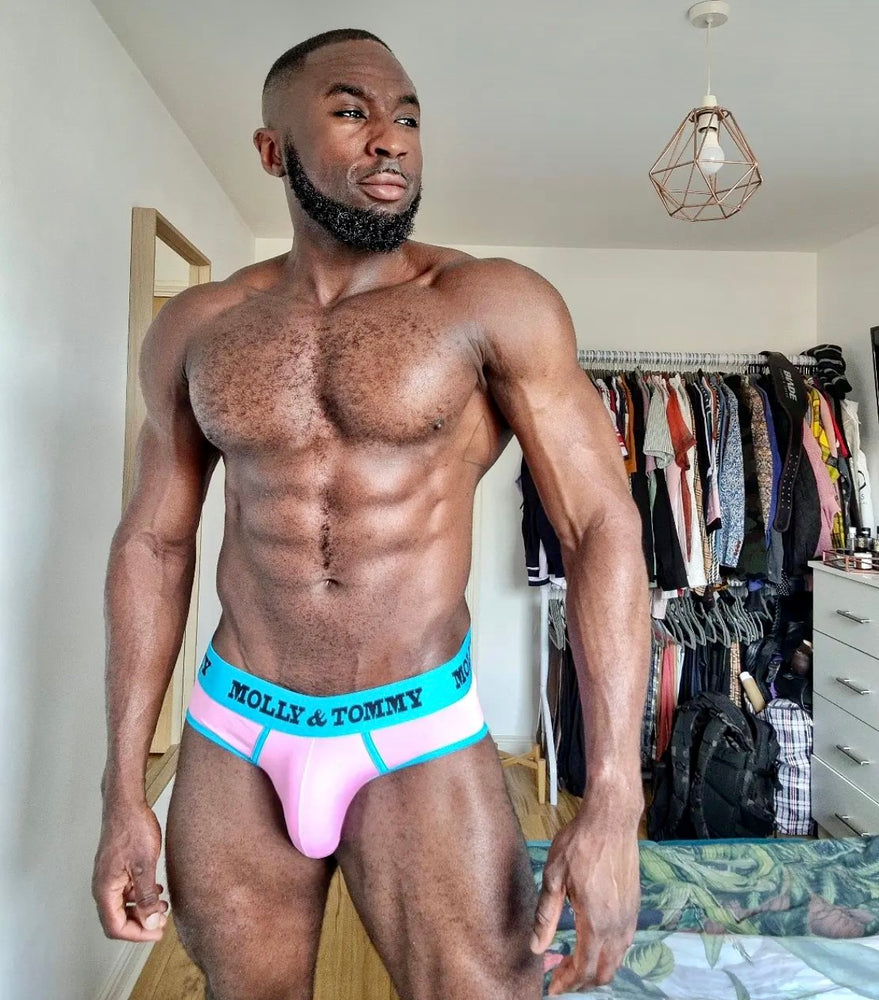 Full Cotton Brief - Colour: Blue Band with Pink Fabric