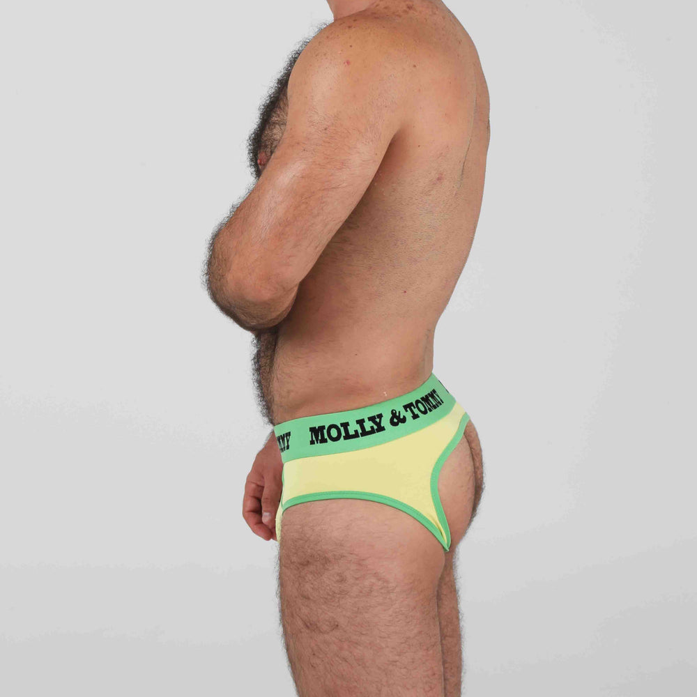 
            
                Load image into Gallery viewer, Jockstrap Style Brief - Colour Green Band with Yellow Fabric
            
        
