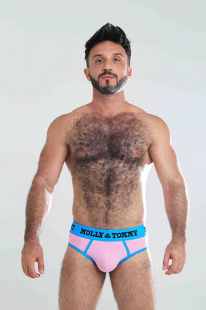 Jockstrap Style Brief - Colour: Blue Band with Pink Fabric