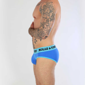 
            
                Load image into Gallery viewer, Full Cotton Brief - Colour: Turquoise Band with Blue Fabric
            
        